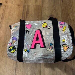 Justice Sequin Tote Bag with Pink Letter A | slight peeling|